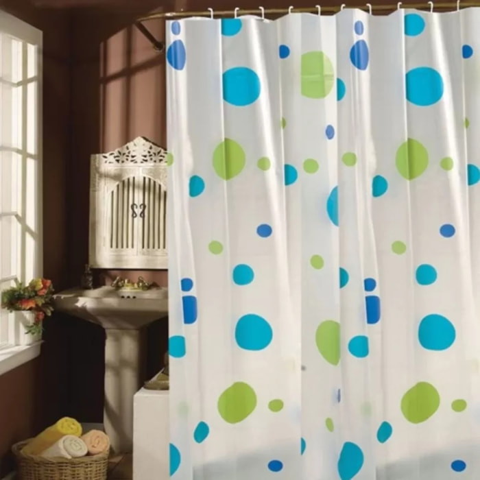 Rideau de douche Plastique PVA 180x200cm Motifs Bleu & Vert - Anneaux inclus MSV