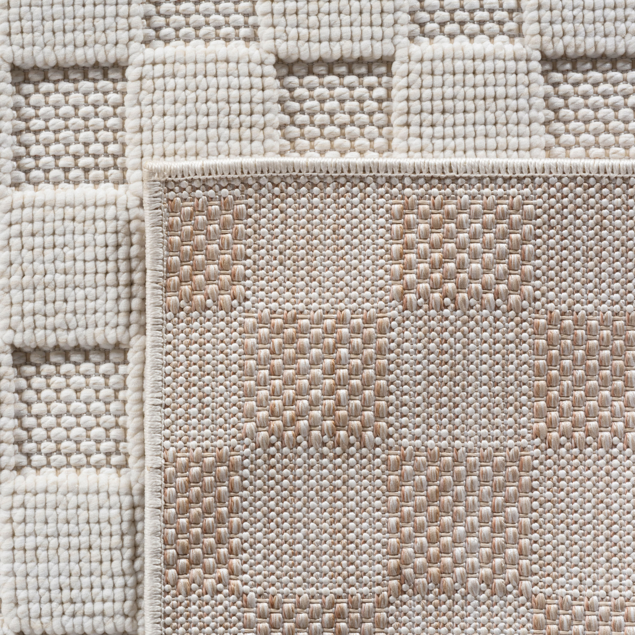 HELIX - Tapis moderne effet laine bouclé à motif damier en relief crème