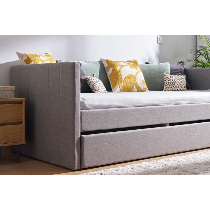 Lit gigogne en tissu gris 90x190 cm ELIE