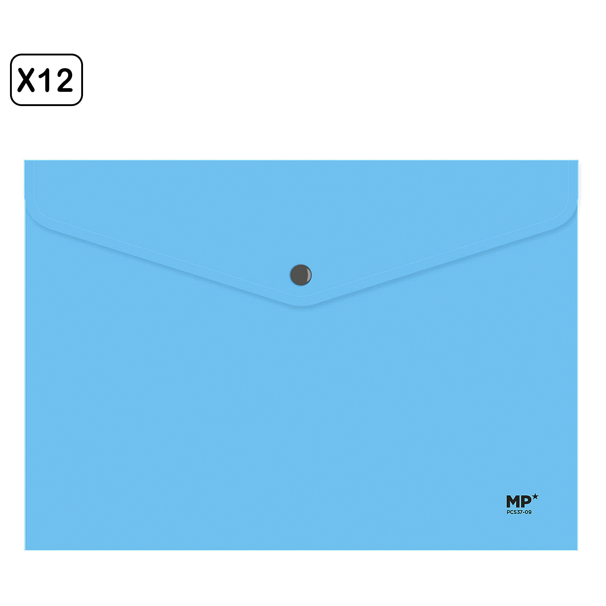 PACK 12 UNIDADES CARPETA SOBRE CIERRE BOTÓN A4 CIELO