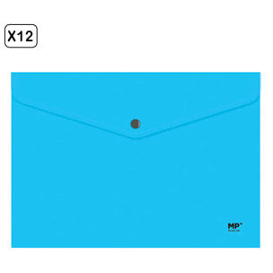 PACK 12 UNIDADES CARPETA SOBRE CIERRE BOTÓN A4 CIELO