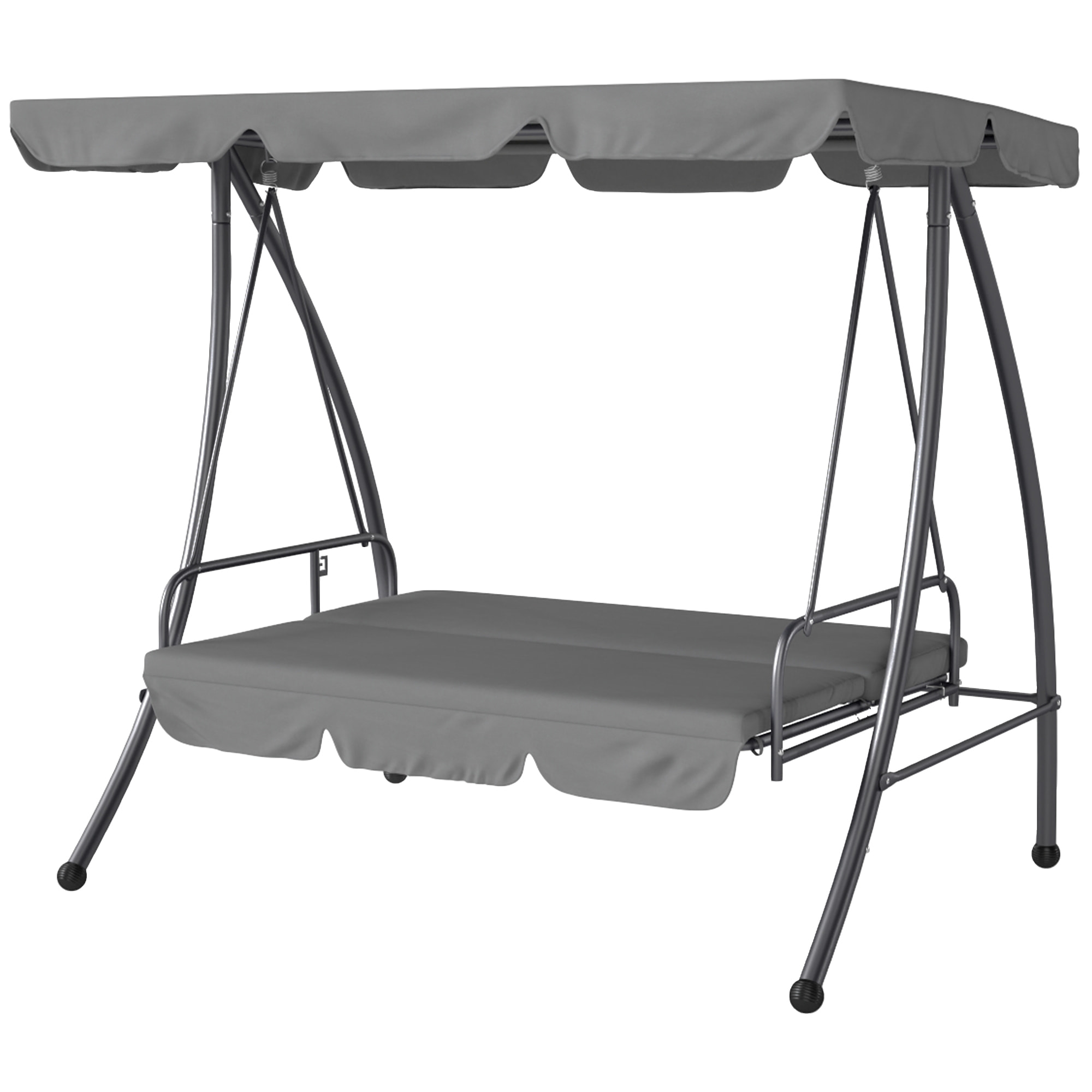 Balancelle de jardin convertible 3 places grand confort inclinaison toit réglable matelas fourni métal polyester gris clair