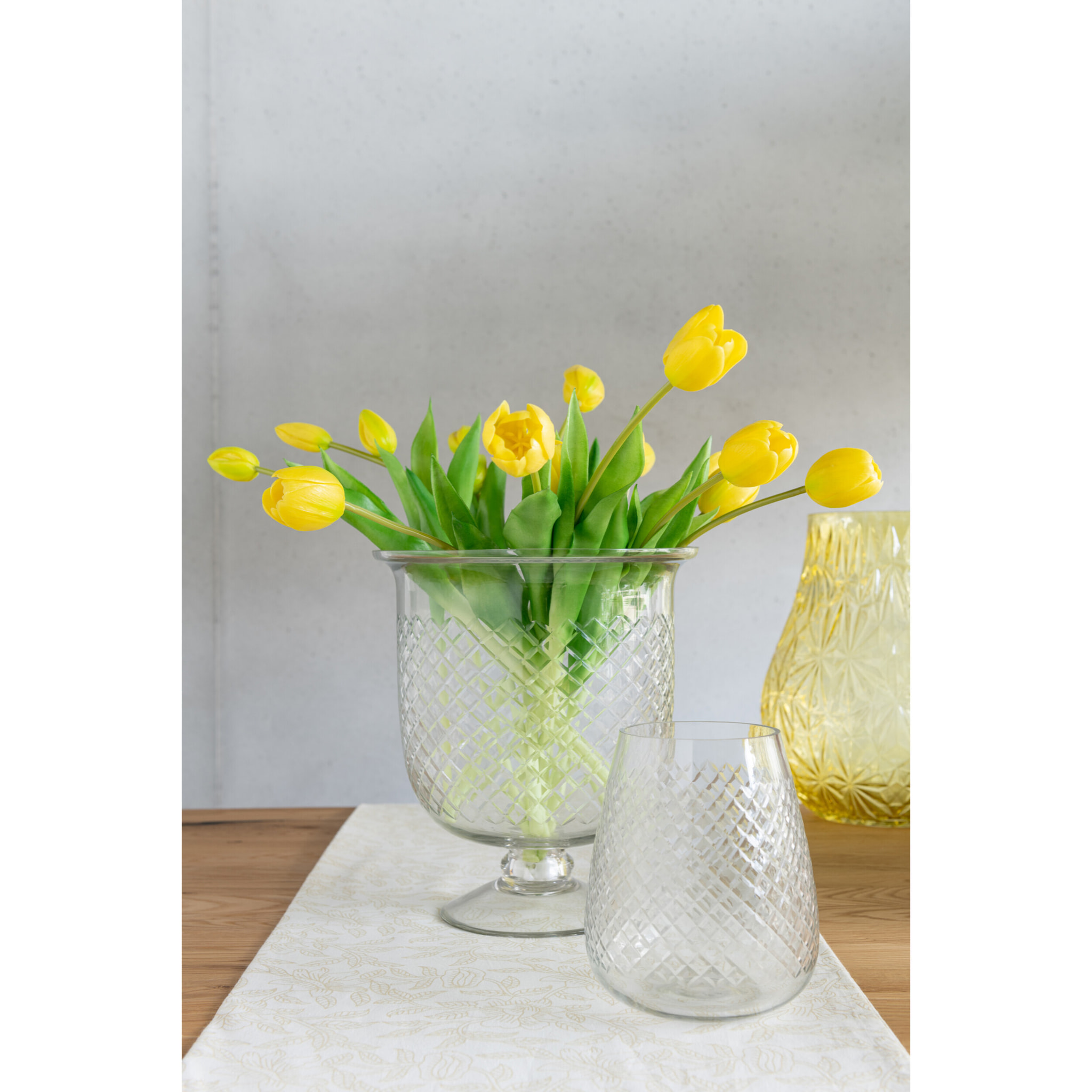 J-Line Vase Carreaux Sur Pied Verre Transparent Large