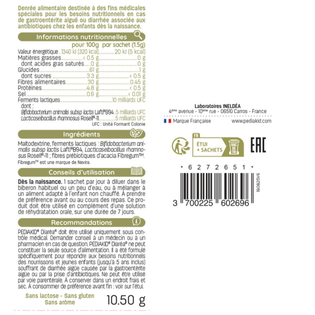 PEDIAKID - Diaréa - Pour les besoins nutritionnels en cas de gastroentérite aiguë ou diarrhée associée aux antibiotiques - Dès la naissance - Sachets de poudre à diluer - Goût neutre - Lot de 2