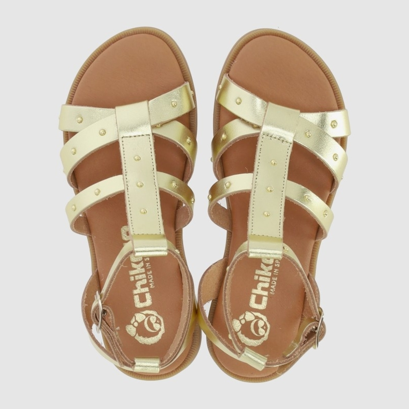 Sandalias de Piel - Oro - Tacón: Bajo