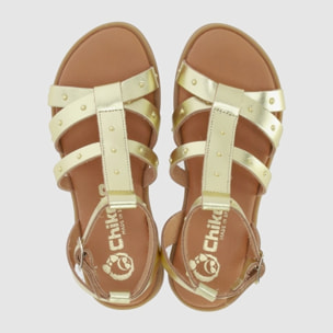 Sandalias de Piel - Oro - Tacón: Bajo