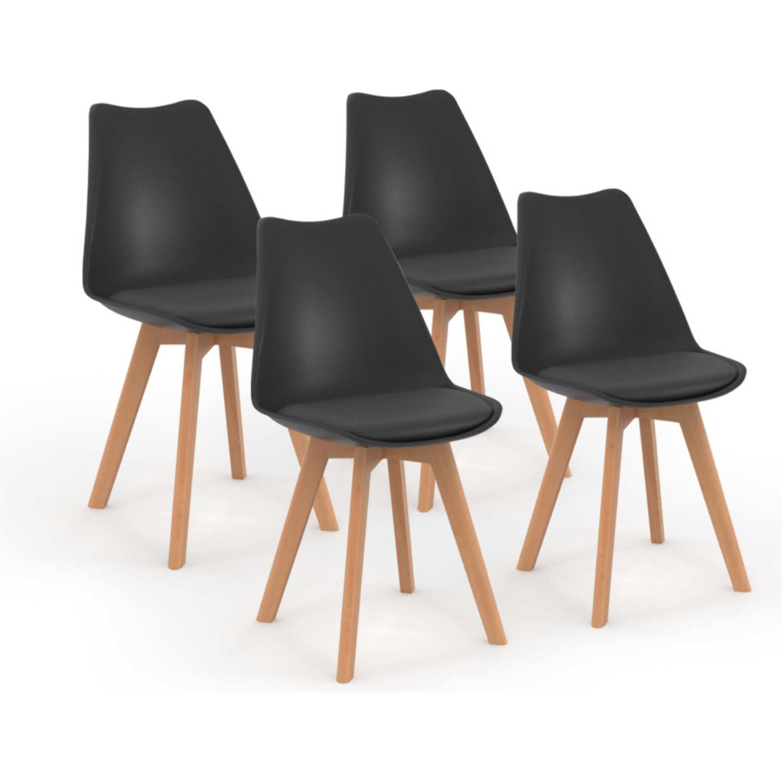 Chaises Nordia noire pieds bois - lot de 4