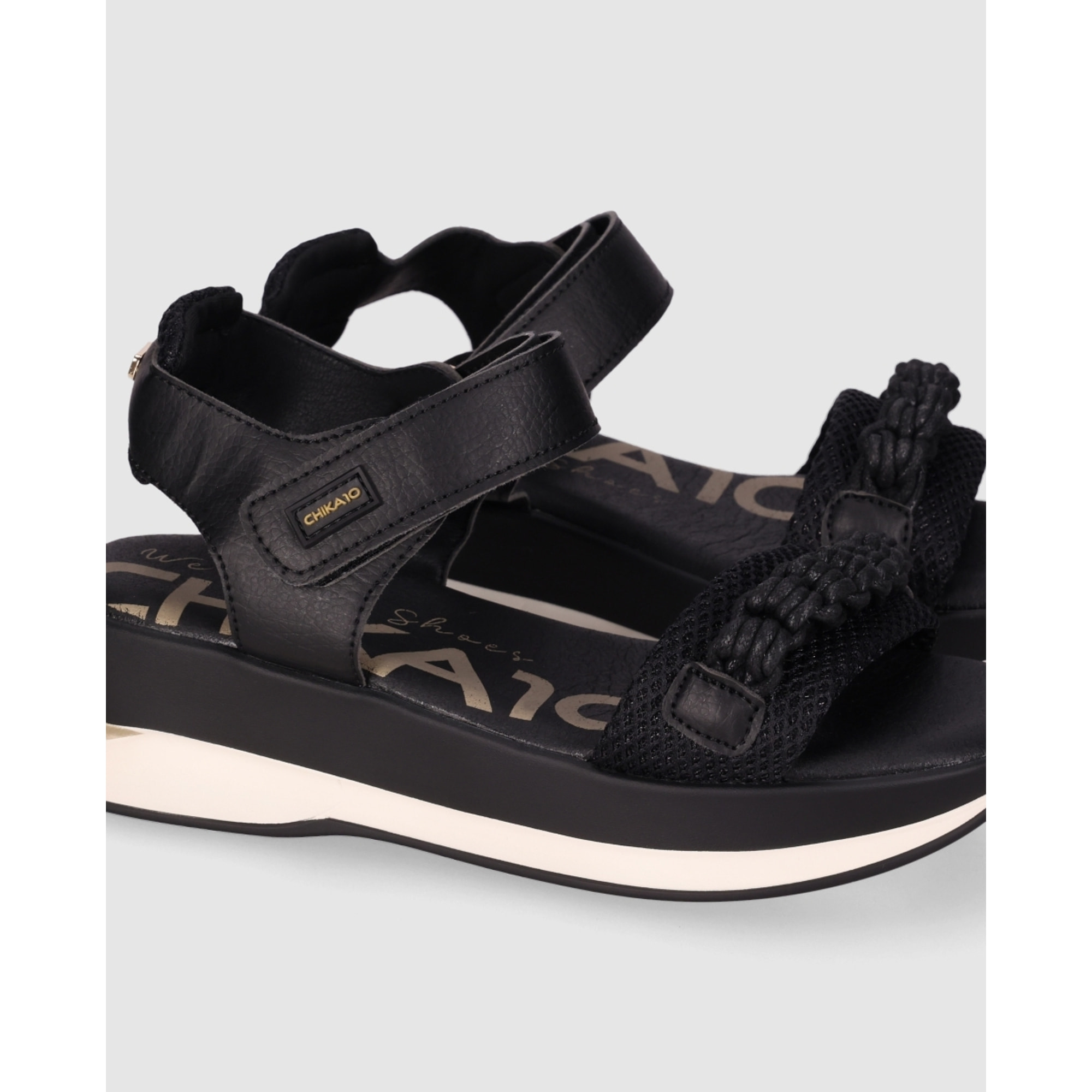Sandalias de Piel Sintética - Negro - Tacón: 5 cm