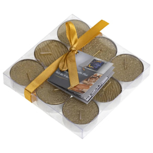 Lot de 9 bougies chauffe-plats pailletées 12 gr or