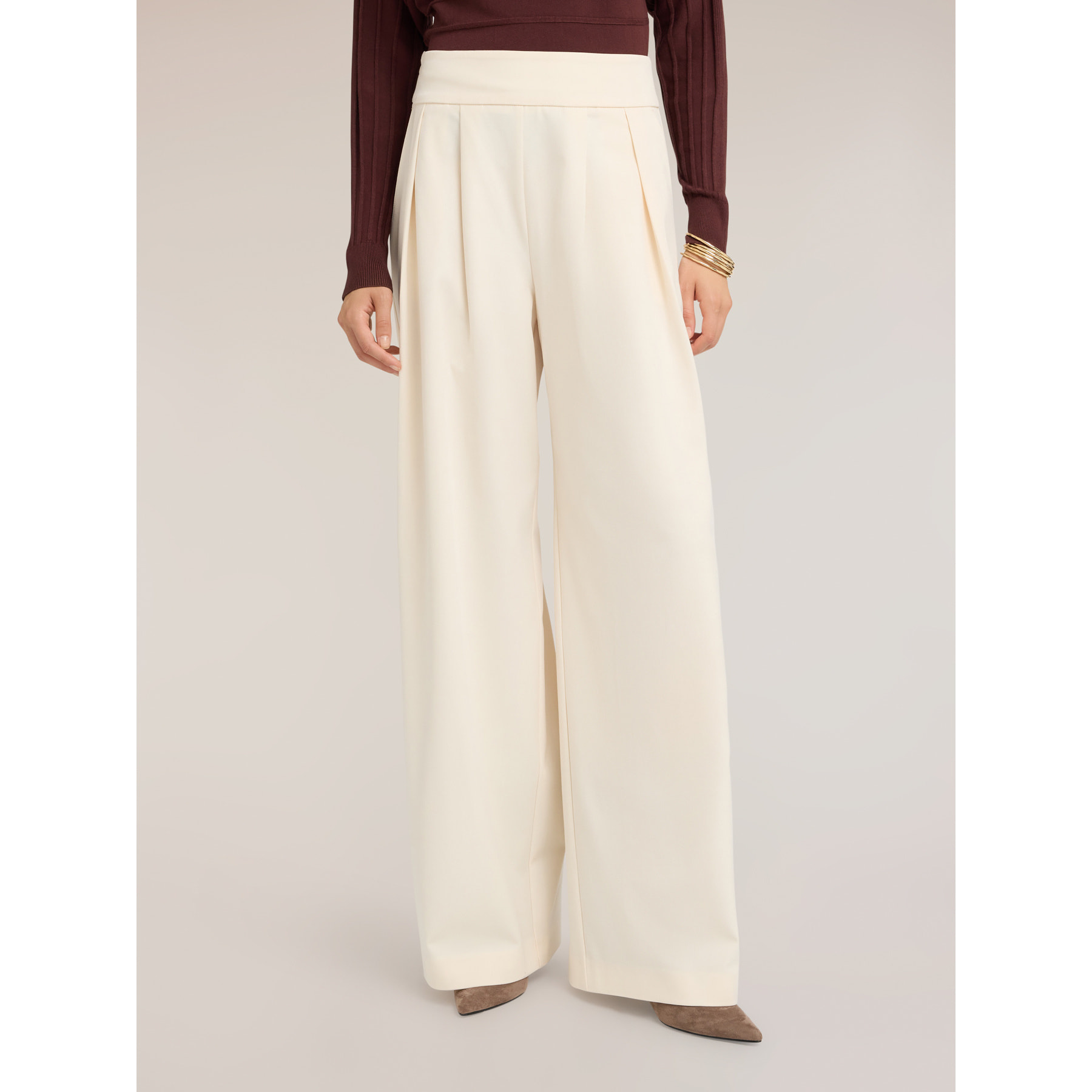 Motivi - Pantaloni palazzo a vita alta con pinces - Bianco
