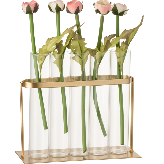 J-Line vase 5 Tubes - métal/verre - or - 15 cm de hauteur