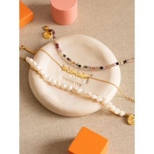 Pulsera Mamá Heart Plata Baño Oro