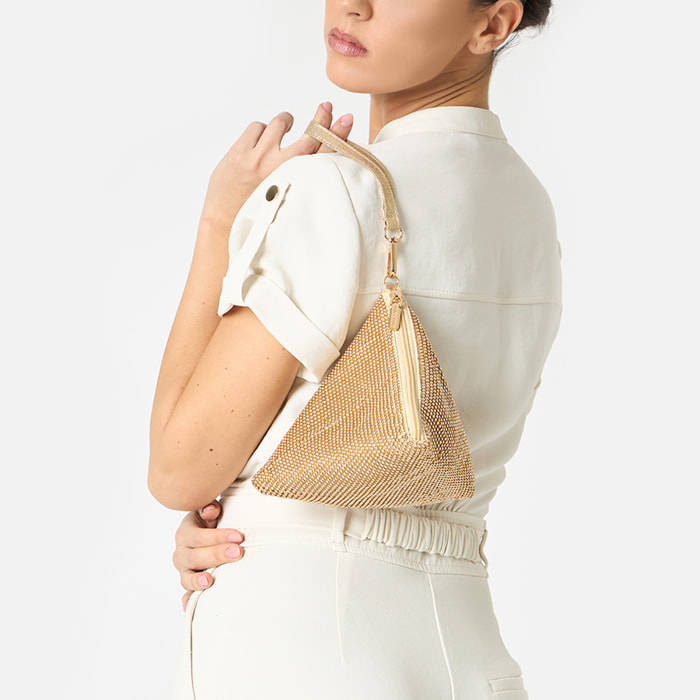 Mini bag donna oro in laminato con pietre
