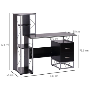 Bureau informatique design industriel multi-rangement noir
