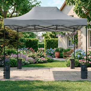 Gazebo Professionale 3x4.5 M Richiudibile Automatico In Acciaio E Telo Oxford 1200D PVC Impermeabile Anti UV Struttura a Fisarmonica con Sacche Grigio