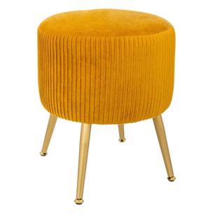 Tabouret "Solaro" velours plissé jaune moutarde