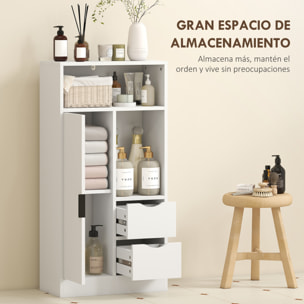 Mueble de Baño Estrecho Armario de Baño con 2 Cajones Compartimento Abierto y Estantes Ajustables para Espacio Pequeño Cocina Salón 50x25x100 cm Blanco