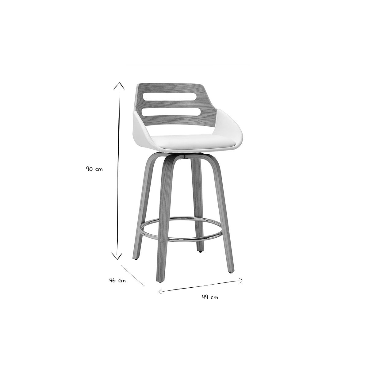 Tabourets de bar scandinaves pivotants blancs et bois clair H65.5 cm (lot de 2) PERNIK