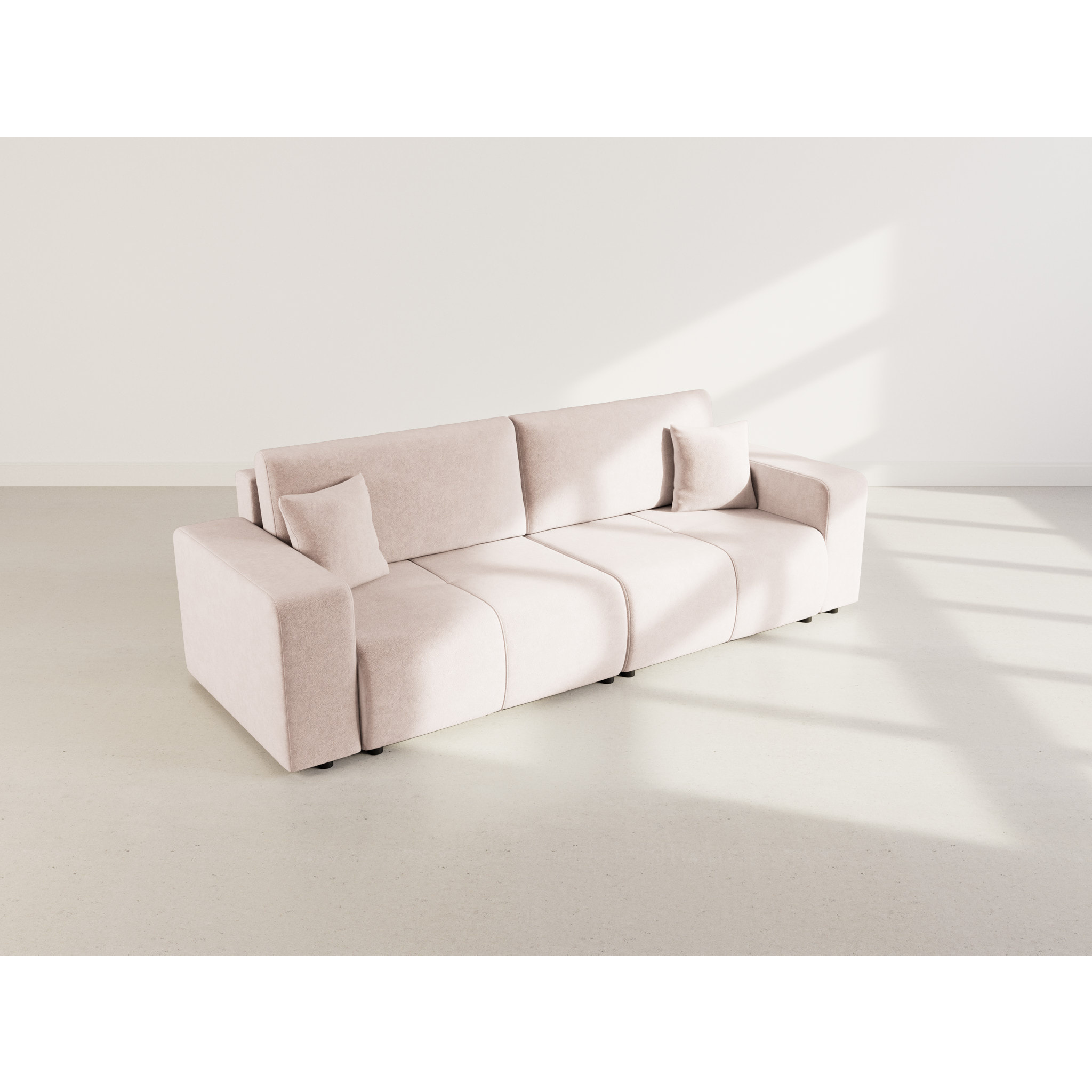 Nicole - Canapé droit 4 places convertible avec coffre en tissu - Taupe