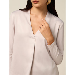 Oltre - T-shirt bimaterica con scollo a V - Beige