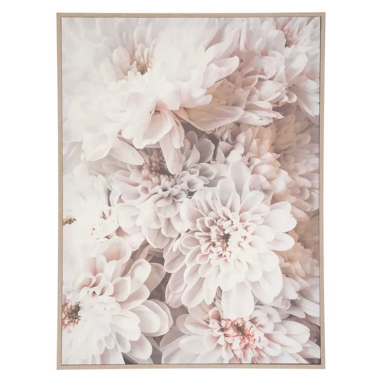 Toile imprimée encadrée "Fleur" - bois - blanc - 58x78 cm