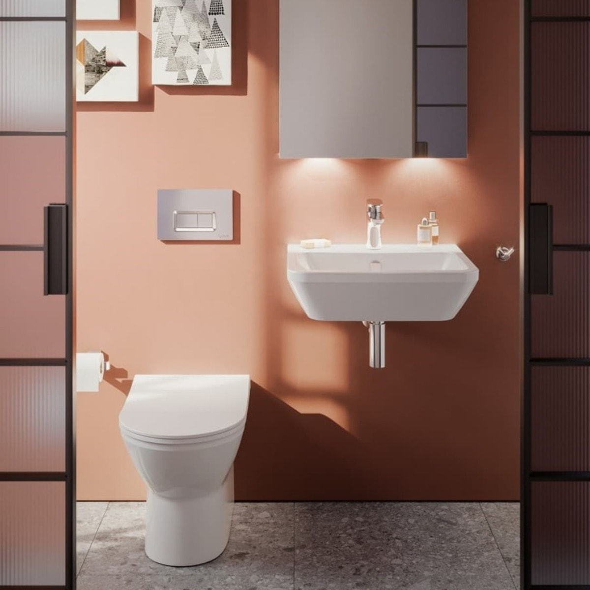 Integra 55x45x19 cm lavabo suspendu en céramique, trou pour robinetterie au milieu, avec trop-plein, blanc (7049-003-0001)