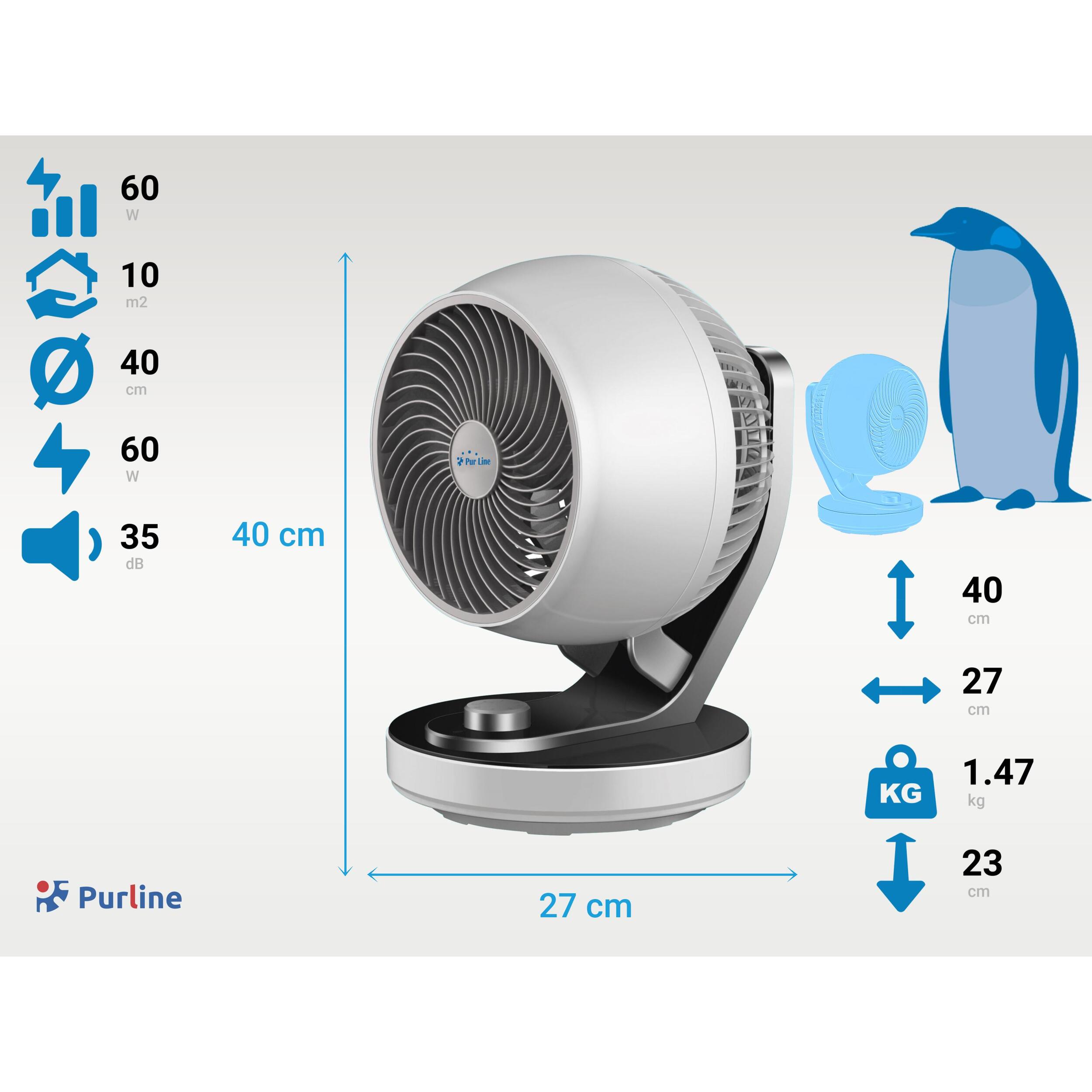 Ventilador de sobremesa 60W con 3 velocidades e inclinación regulable VENTY TA 60 PURLINE