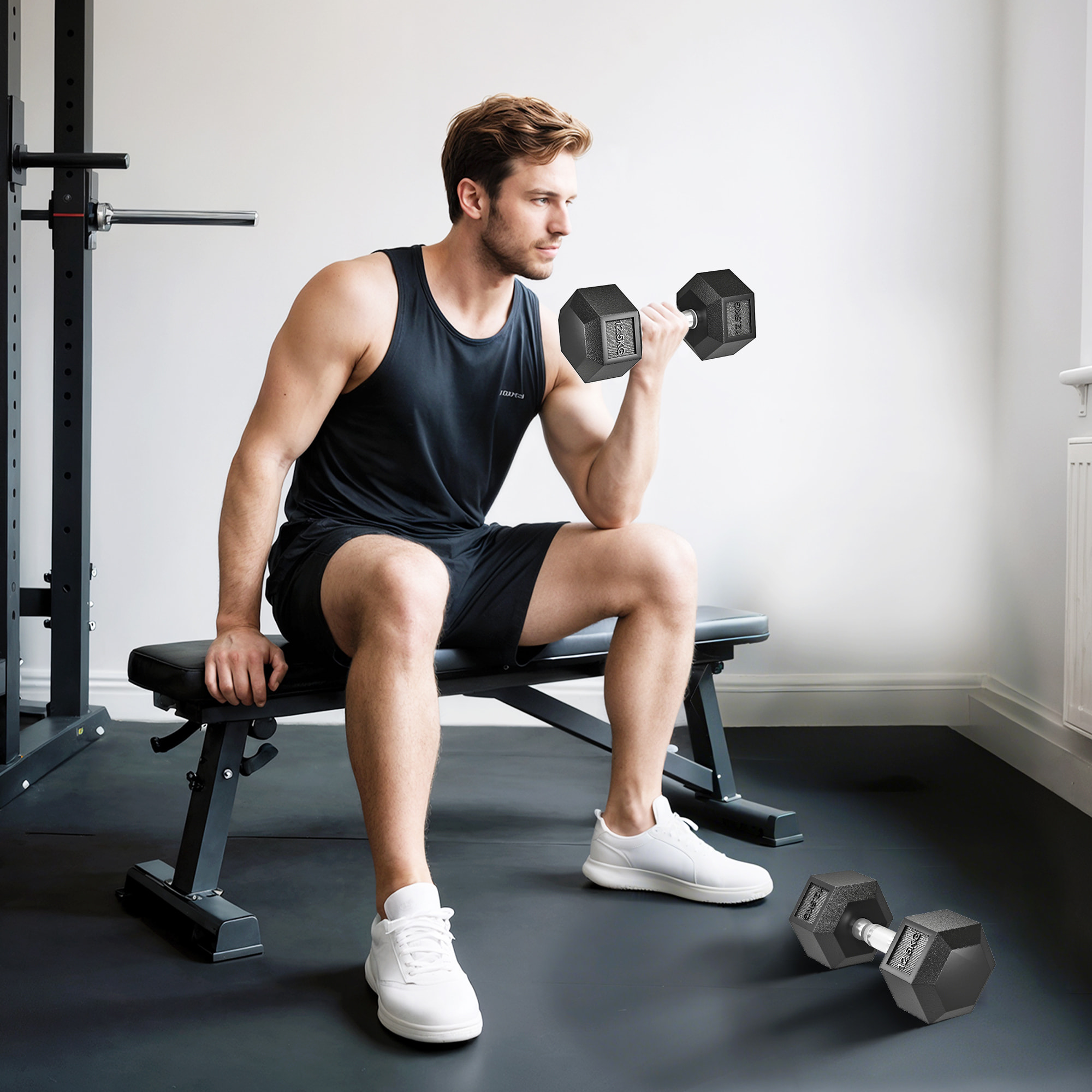 Lot de 2 haltères hexagonales 12,5 Kg - hexagon dumbbell musculation fitness - fonte caoutchouté