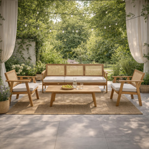 Salon de jardin 5 places en bois d’acacia et cannage HOA