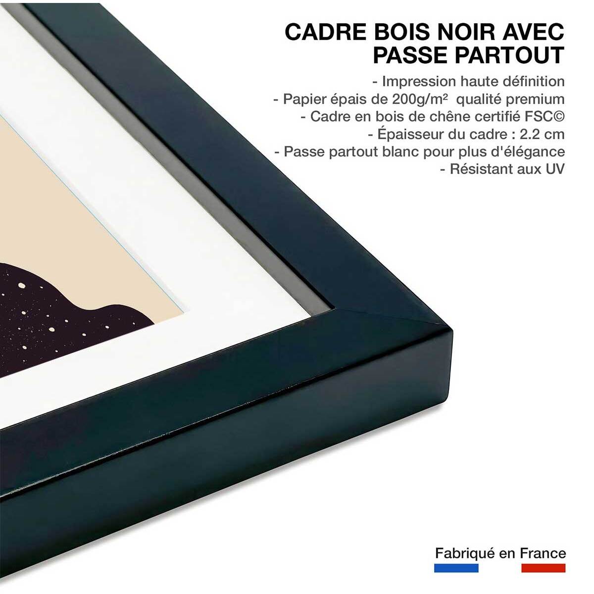 Affiche enfant envol cosmique  Affiche + cadre en bois - Noir
