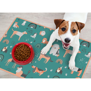 Alfombra de vinilo mascotas CERAMIKO, Happy dogs day in green 48x75 cm