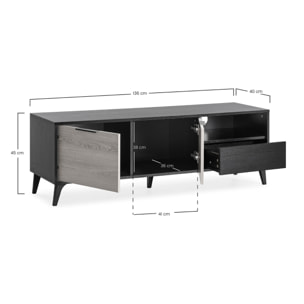 Mueble tv Kalma 2 puertas 1 cajón color negro/roble