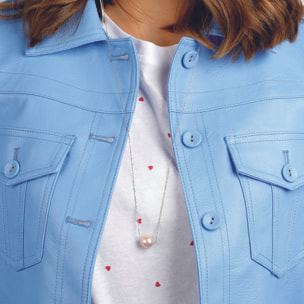 PERLAVIVA - Collana Catena a Palline in Argento 925 placcato Platino con Perla Ming d'Acqua Dolce Rosa Ø 11 mm