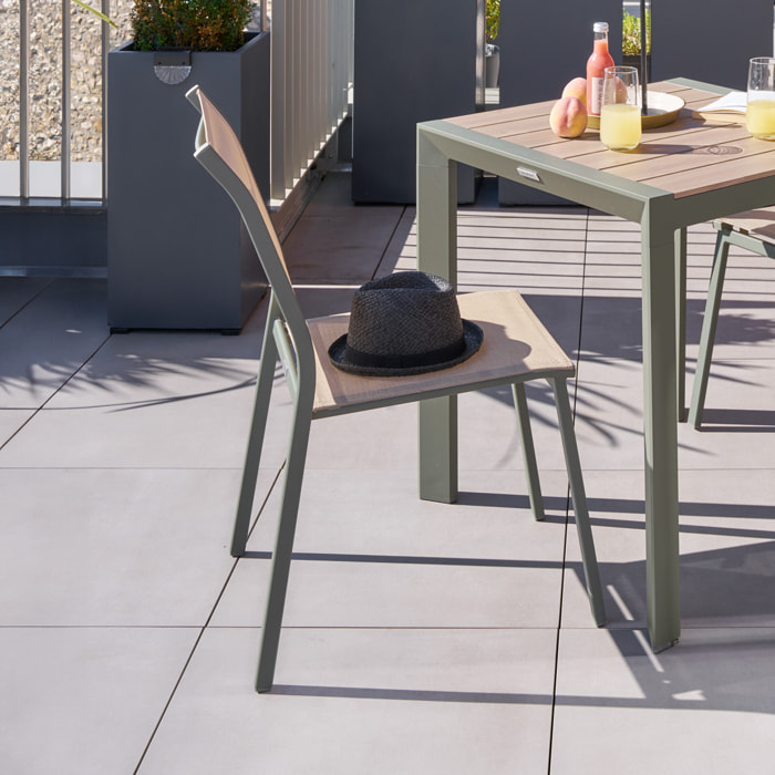 Chaise de jardin empilable "Essentia" lin & vert laurier aluminium et texaline