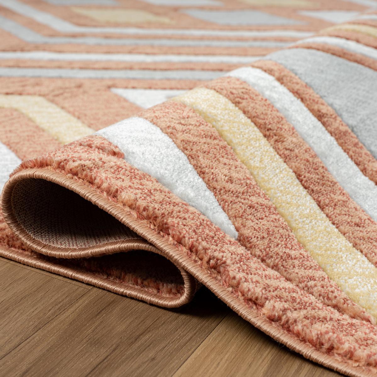 Tapis Koco géométrique, orange jaune et beige