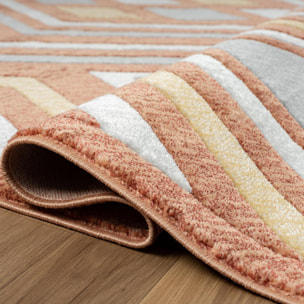 Tapis Koco géométrique, orange jaune et beige