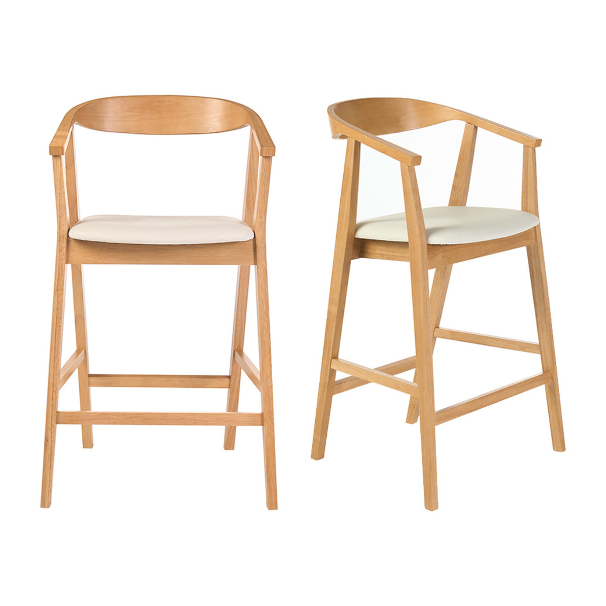 Tabourets de bar scandinaves blancs et bois clair H66.5 cm (lot de 2) BAHIA