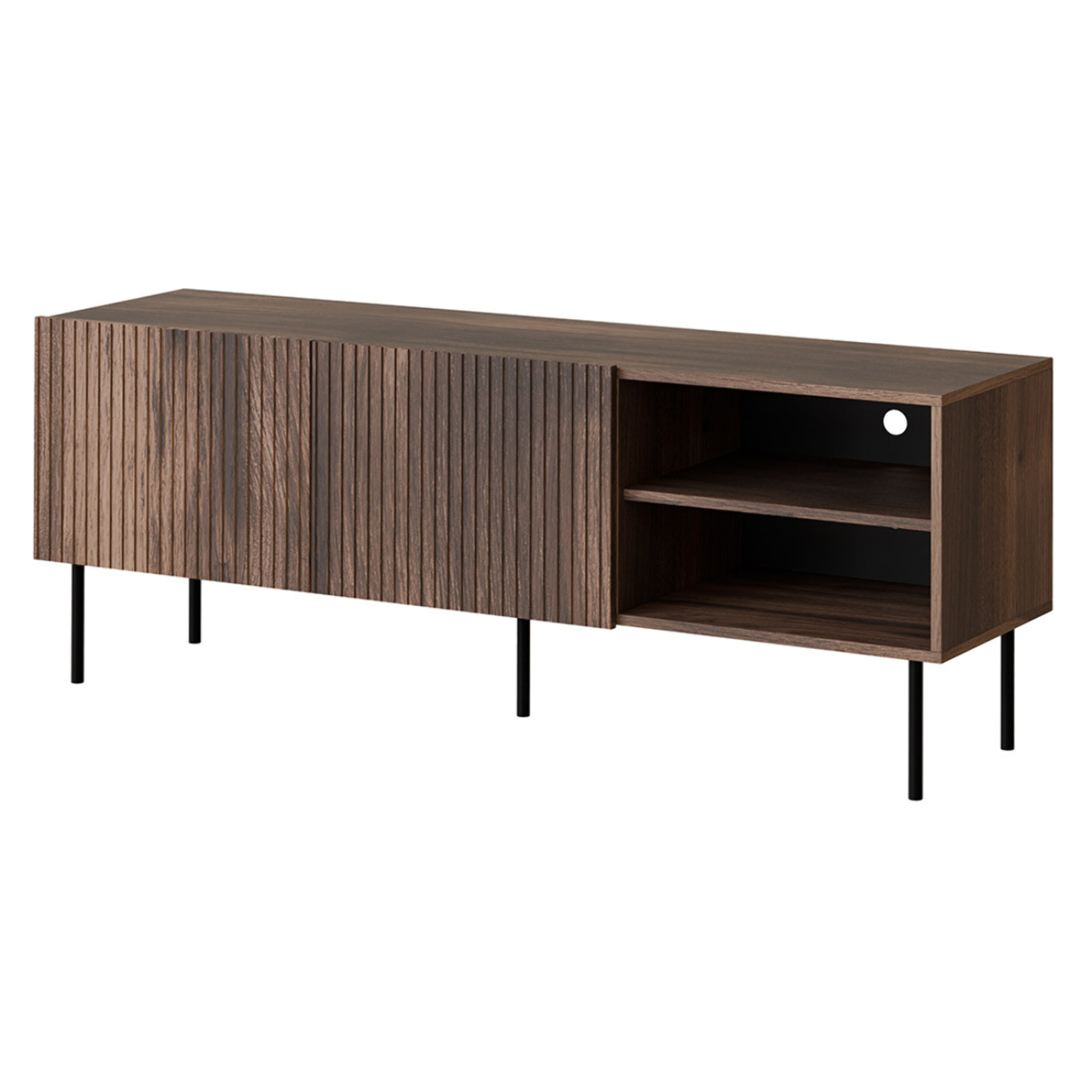 Franco - meuble tv - effet bois - 2 portes et 2 niches - 150 cm - Bois / Noir