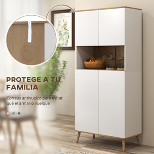 Alacena de Cocina Mueble Auxiliar de Cocina con 4 Puertas Encimera para Microondas Estantes Ajustables Orificio de Cable y Patas de Madera Estilo Moderno Blanco 80x40x178 cm