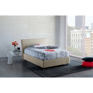 Letto piazza e mezza Alvino, Letto contenitore con rivestimento in tessuto, 100% Made in Italy, Apertura frontale, con materasso Cm 120x200 incluso, Beige
