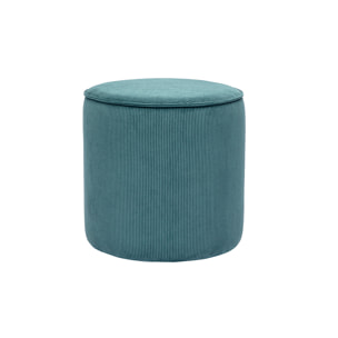 Pouf rond en tissu velours côtelé bleu canard D40 cm PAUL