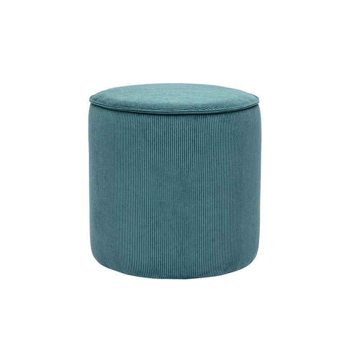 Pouf rond en tissu velours côtelé bleu canard D40 cm PAUL
