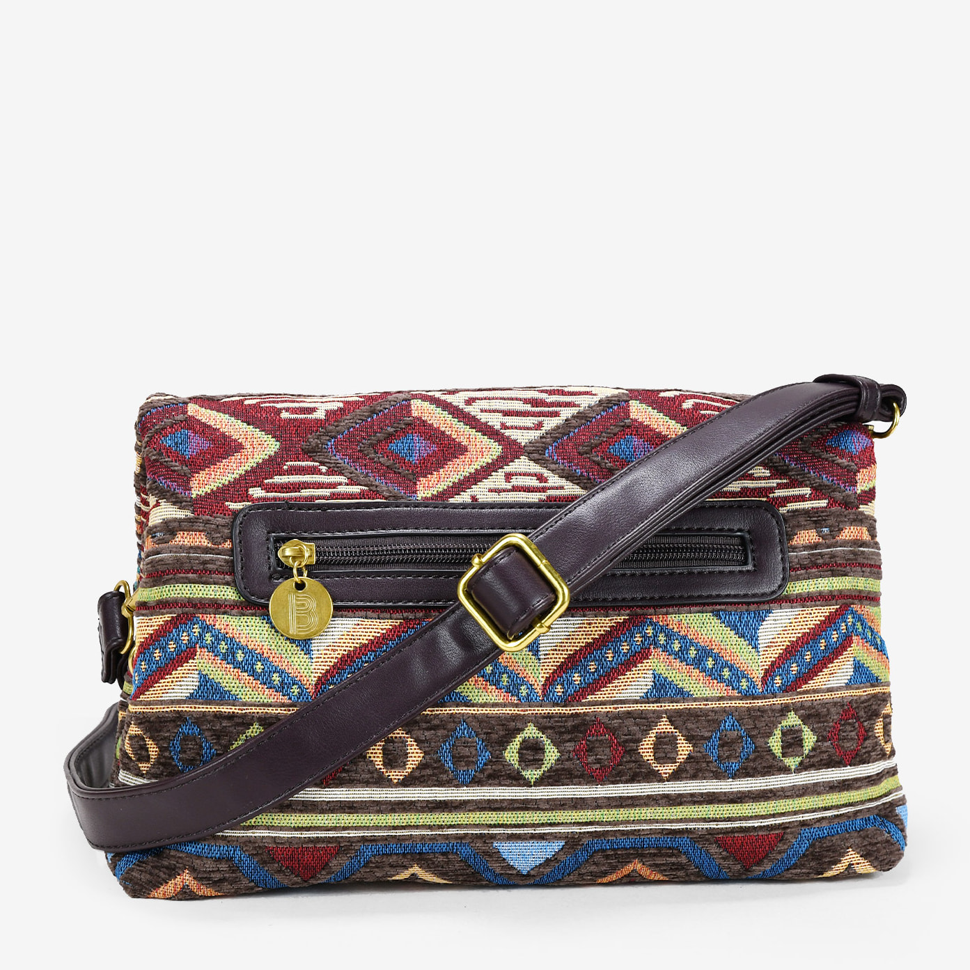 Bolso bandolera marrón con estampado jacquard