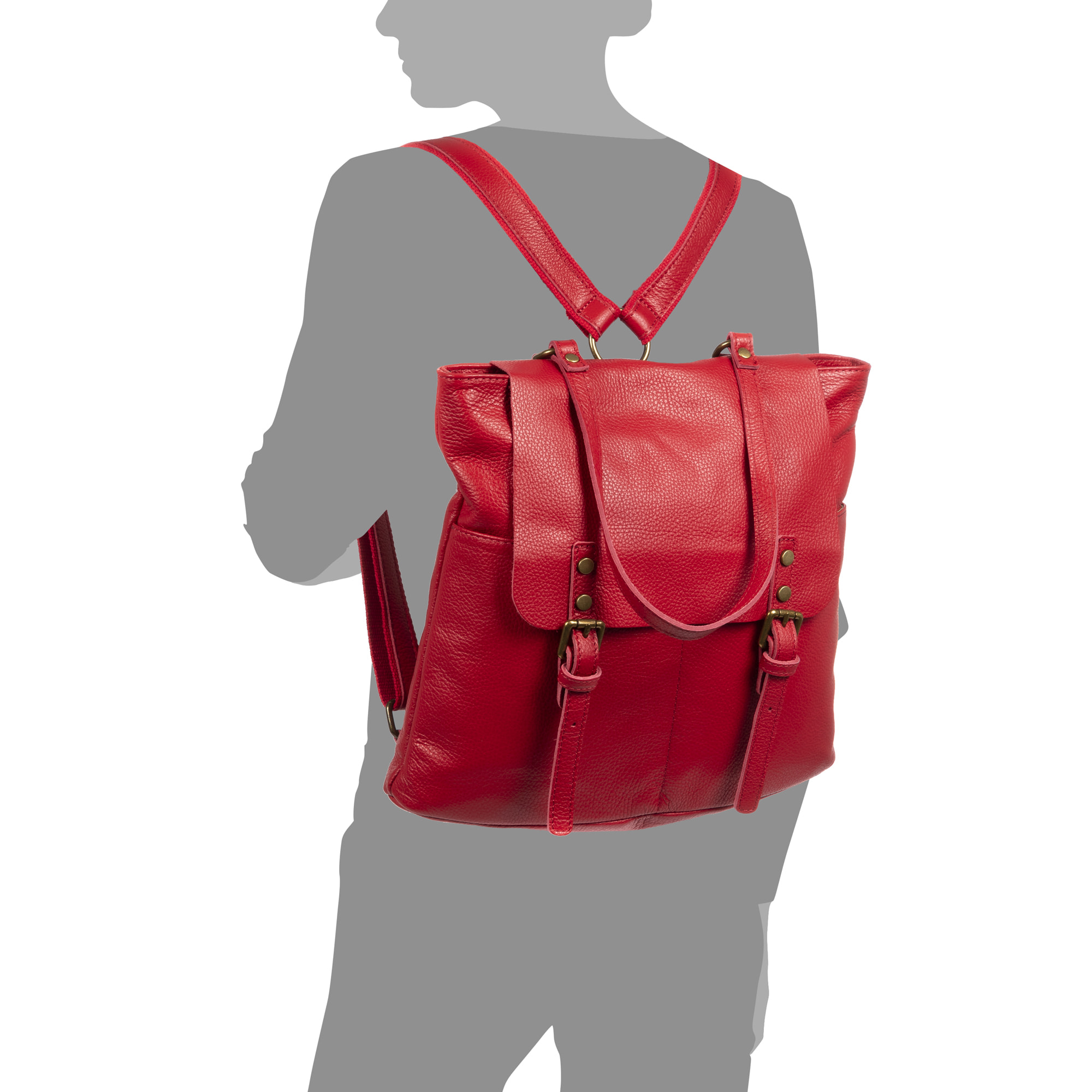 FIRENZE ARTEGIANI Amatre Borsa zaino da donna. Dollaro vera pelle Made in Italy 36x15x32 Cm. colore rosso