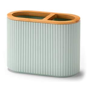Porta spazzolini design a righe doppie in bambù colore verde menta.