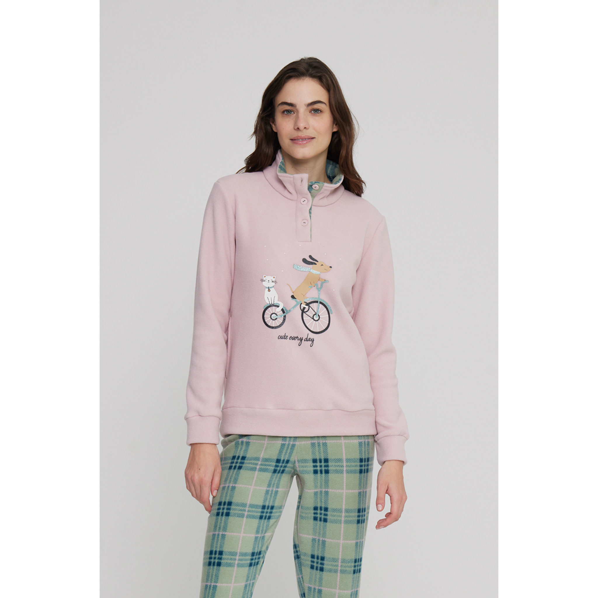 Pigiama donna yuppie in pile con collo tre bottoni Noidinotte