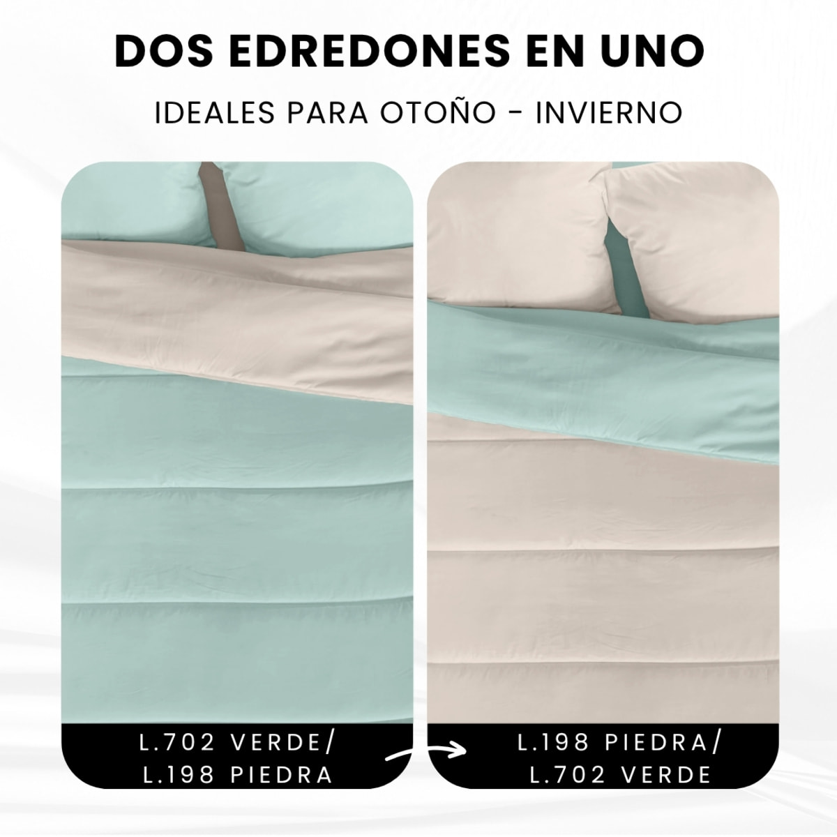 Edredón Bicolor - 300 Gr - 100% Microfibra Poliéster - L.702 Verde/L.198 Piedra