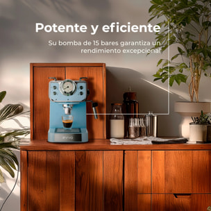 EVVO Cafetera Express Intensa Retro. 15 bares. cuerpo de acero. Espressos y Capuccinos. 950W. Doble salida. Portafiltros. Depósito de 1.5 l. calentamiento rápido