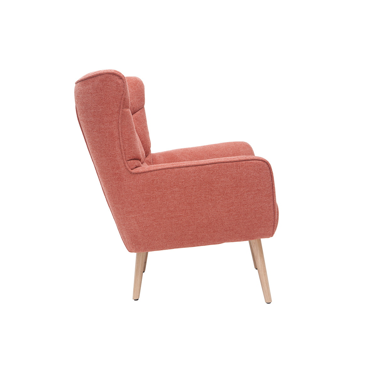 Fauteuil scandinave en tissu effet velours texturé terracotta et bois clair AVERY