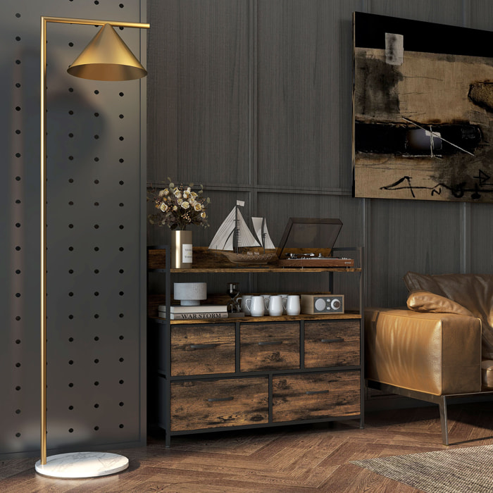 Commode 7 tiroirs non tissés pliables - structure acier noir - plateau MDF - aspect bois vieilli